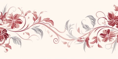 light maroon and pale slate color floral vines boarder style vector illustration 