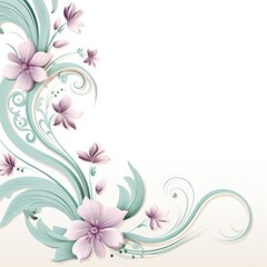 light mintcream and blush peach color floral vines boarder style vector illustration 