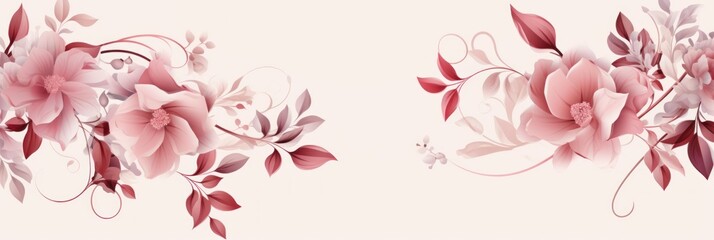 light mistyrose and dusty rose color floral vines boarder style vector illustration 