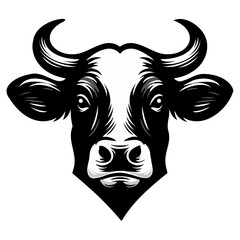 Striking black and white illustration of a cow's head, artfully stylized with detailed linework that captures the serene and robust essence of the animal. This piece combines a modern design approach 