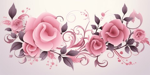 light mistyrose and dusty rose color floral vines boarder style vector illustration 