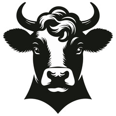 Striking black and white illustration of a cow's head, artfully stylized with detailed linework that captures the serene and robust essence of the animal. This piece combines a modern design approach 