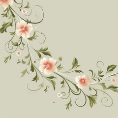 light olive and blush peach color floral vines boarder style vector illustration 