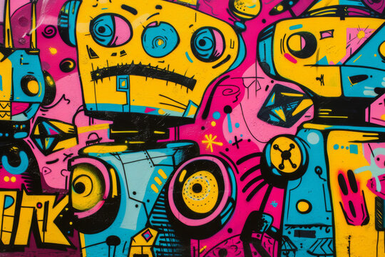Beautiful Graffiti art work in vivid colors, urban street art, in dark pink and yellow. Perfect for Wallpapers ,backgrounds, Wall Art, Skateboards , Cards
