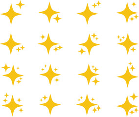 Retro futuristic sparkle icons collection. Set of star shapes. Abstract cool shine effect sign yellow flat vector design . Templates for design, posters, projects, banners, logo, business cards