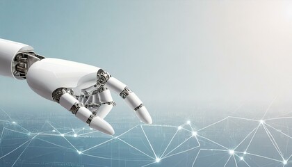 Technology science banner with robotic hand; empty space for text