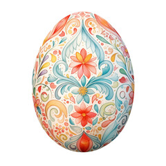 Close up decorative watercolor Easter egg, decorated with hand painted floral ornament. isolated on white background