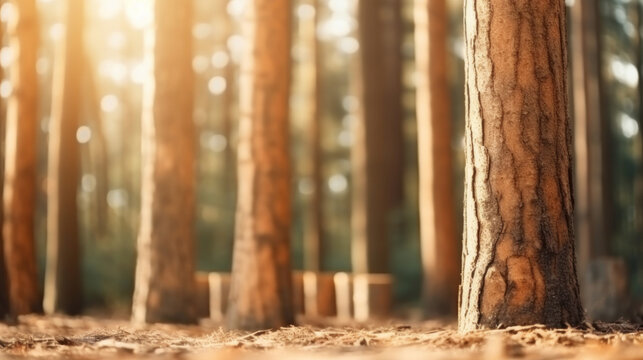 A blurred background with tree trunks. Can be used as a space for writing, text, pictures and others.
