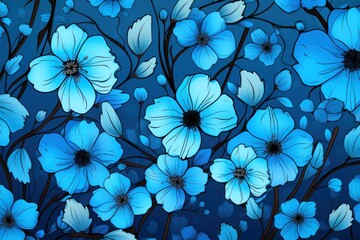 Mahogany vector illustration cute aesthetic old electric blue paper with cute electric blue flowers
