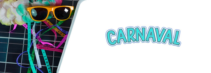 Carnival Template with Photovoltaic Solar panel with Brazilian Carnival Elements.
