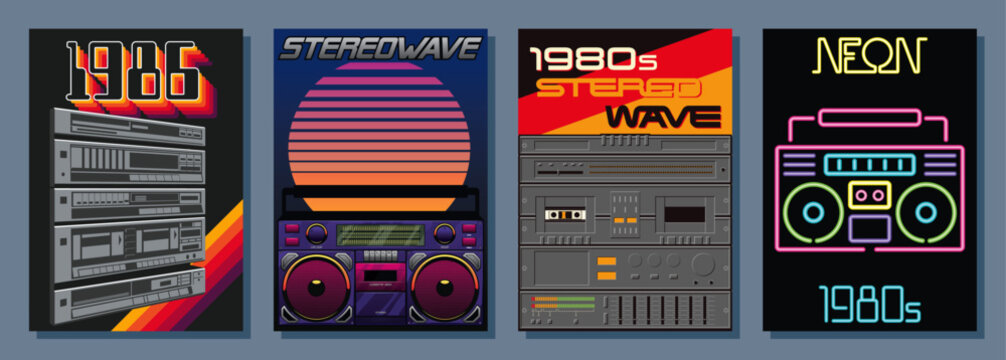 1980s Stereo Systems, Recorders, Boombox, 80s Color Backgrounds 