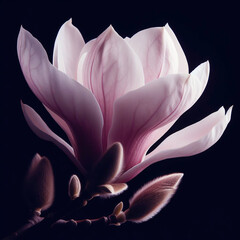 Obraz premium Magnolia isolated on black background. Flowers and plants in spring. AI generated