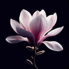 Magnolia isolated on black background. Flowers and plants in spring. AI generated