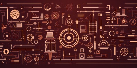 Mahogany abstract technology background using tech devices and icons