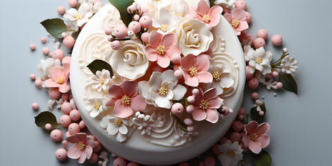 white wedding cake with flowers deco