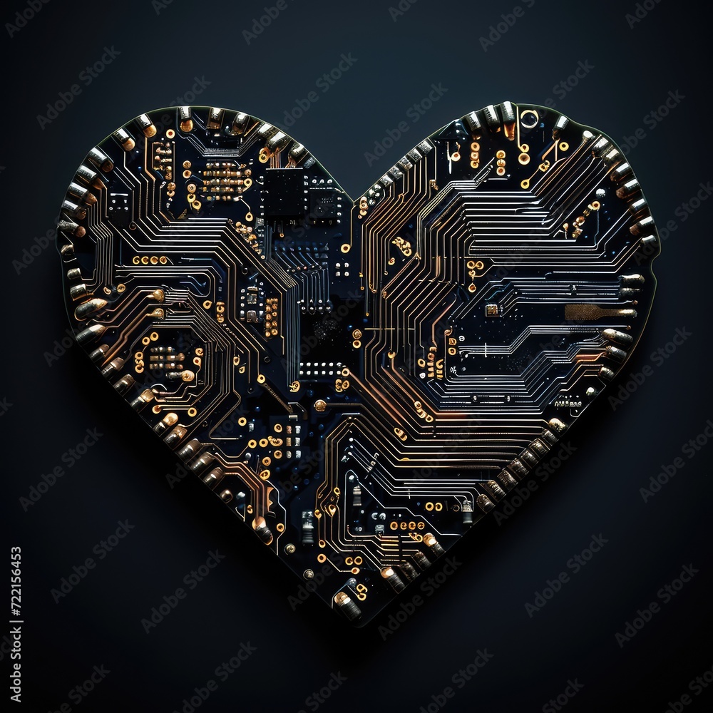 Aufkleber heart shaped like a microchip. technologies and life. ai generative.