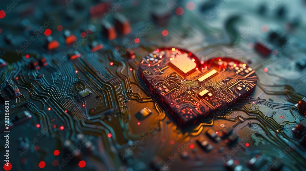 Aufkleber heart shaped like a microchip. technologies and life. ai generative.