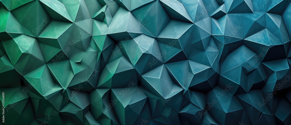 Poster green polygons transitioning to blue on a dark gray background. abstract background or screensaver f