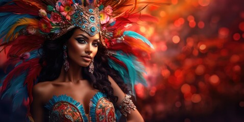 Naklejka premium Bautiful Brazil woman in Rio carnival banner