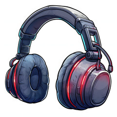 Gaming headset isolated on white background, cartoon style, png
