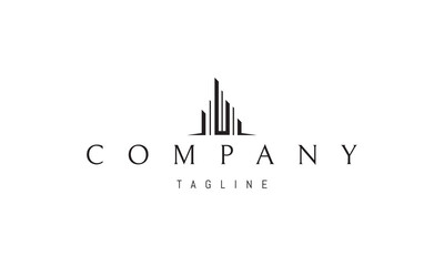 Vector logo with an abstract image of the silhouette of a modern city.