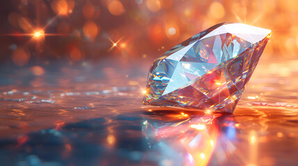 3d illustration of jewelry diamond rock with light reflection, copy space, generative ai