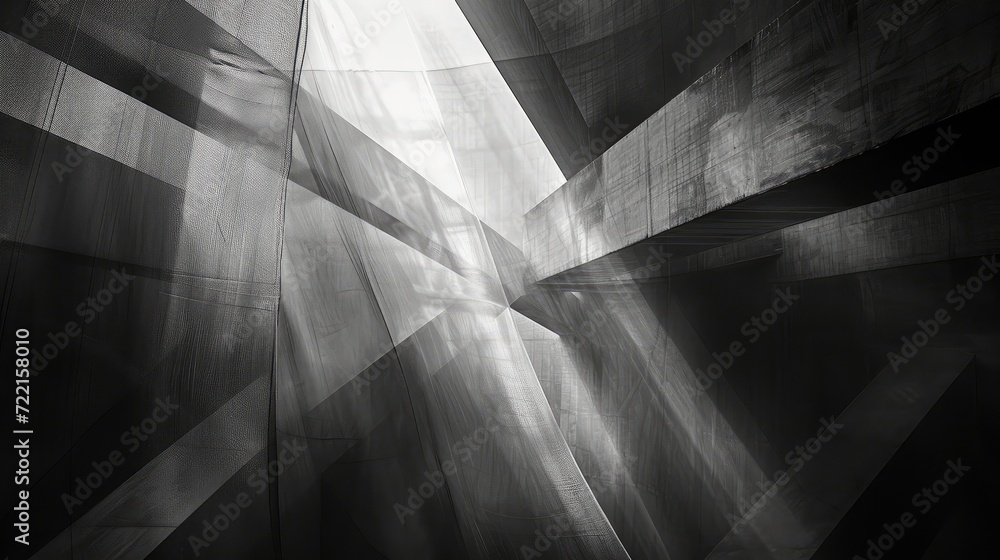 Poster Abstraction in black and white tones with play of light and shadow. AI generative.