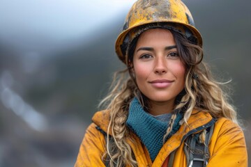 smiling happy Latin American woman mining worker portrait
