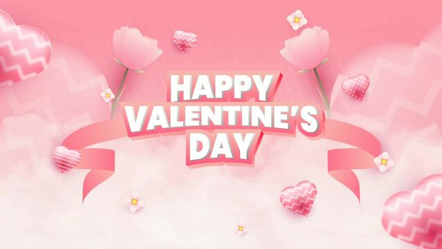 Valentine's Day animation in pink with cloud, love and flower elements