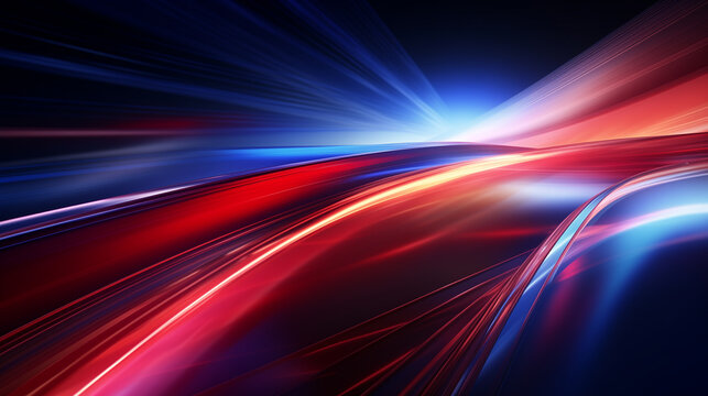 high speed light trails 3d, abstract wallpaper or background, modern technology backdrop, red and blue 
