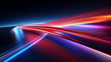 high speed light trails 3d, abstract wallpaper or background, modern technology backdrop, red and...