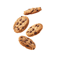 Falling chocolate chip cookies Isolated on white background