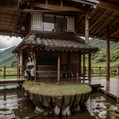 Cabana com Japonesa num dia chuvoso