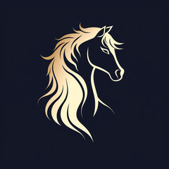 single line trendy minimalist horse head logo sign with silhouette for conspicuous flat modern logotype design