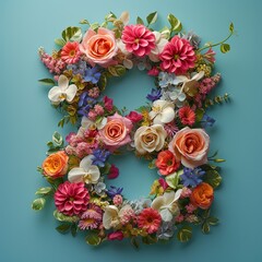 Number 8 made from flowers. Congratulations on International Women's Day.