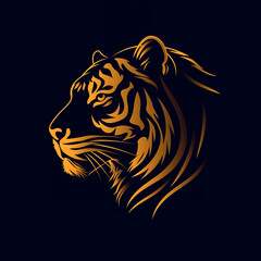 single line trendy minimalist tiger head logo sign with silhouette for conspicuous flat modern logotype design