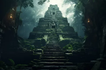 Rolgordijnen Mystical Hindu temple in the jungle. 3d rendering. © Aner
