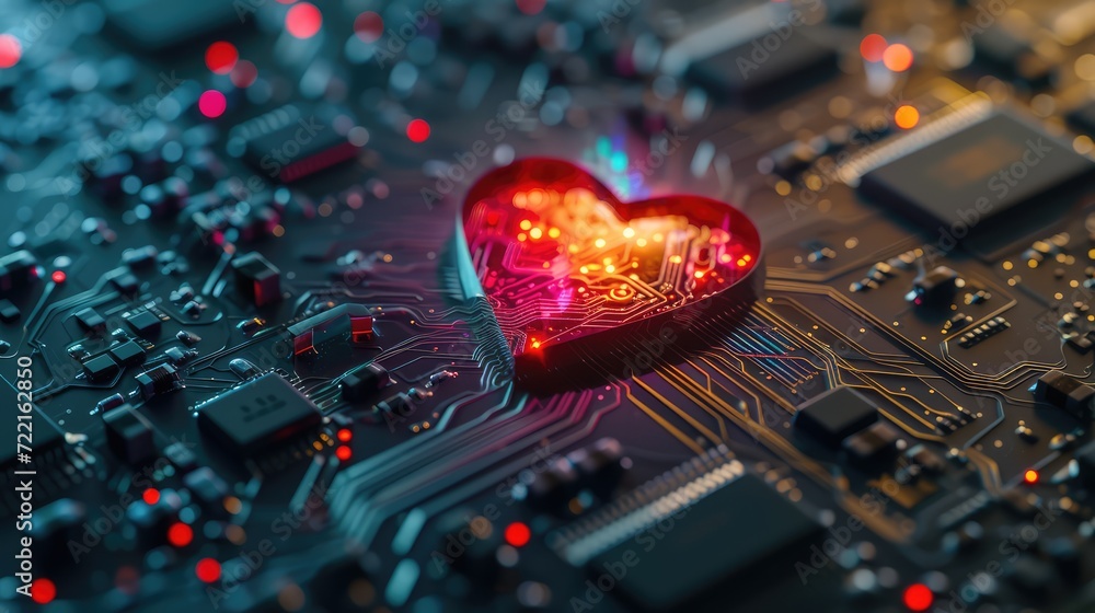 Aufkleber heart shaped like a microchip. technologies and life. ai generative.
