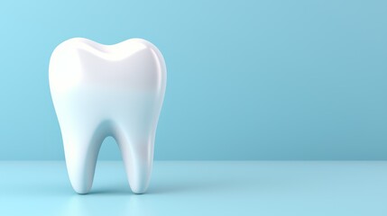 3D image of a tooth on a blue background, space for text. Background for dental themes