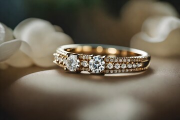 A sophisticated composition of diamond rings against a neutral backdrop, the HD camera showcasing their intricate details and timeless charm in realistic