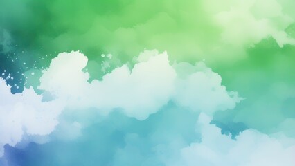 blue green and white watercolor background with abstract cloudy sky concept with color splash design and fringe bleed stains and blobs