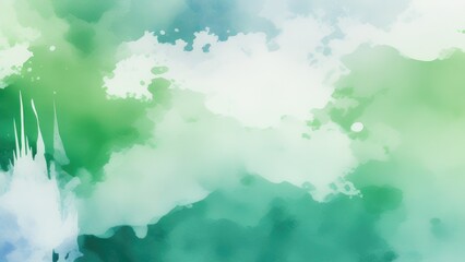 blue green and white watercolor background with abstract cloudy sky concept with color splash design and fringe bleed stains and blobs