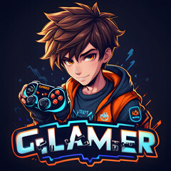 gamer boy logo design, modern illustration concept style for badge, mascot vector with emblem and tshirt printing. gamer illustration for sport and E-Sport