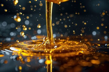 motor oil splash with black background. pouring lubricant liquid.
