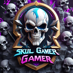 skull and crossbones on black skull background, gamer logo, illustration vector
