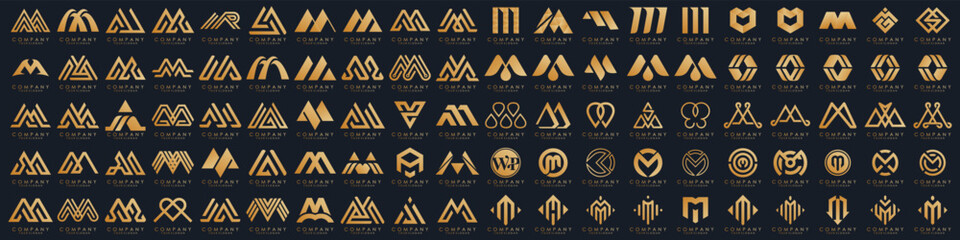 collection abstract letter M logo design. modern logotype M design with gold color. vector illustration