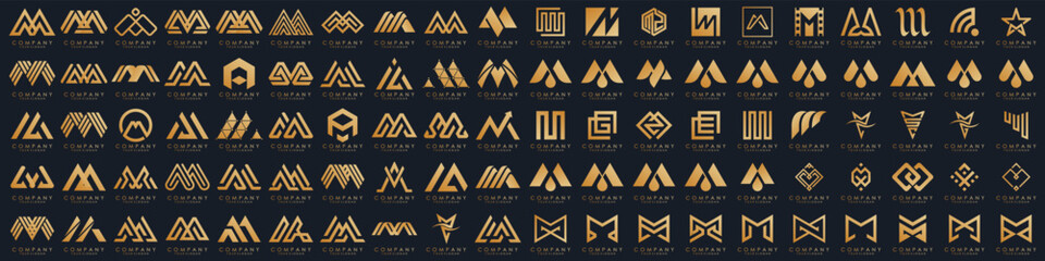 collection abstract letter M logo design. modern logotype M design with gold color. vector illustration