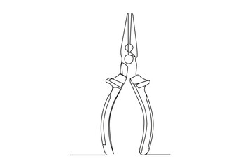 cutting pliers in Continuous one line drawing support, maintenance. Hand drawn vector illustration
