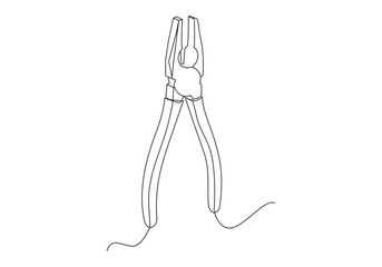 cutting pliers in Continuous one line drawing support, maintenance. Hand drawn vector illustration
