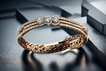 An elegant display of diamond bracelets with unique cuts and settings, the high-definition camera revealing the beauty of their designs and reflective surfaces in exquisite